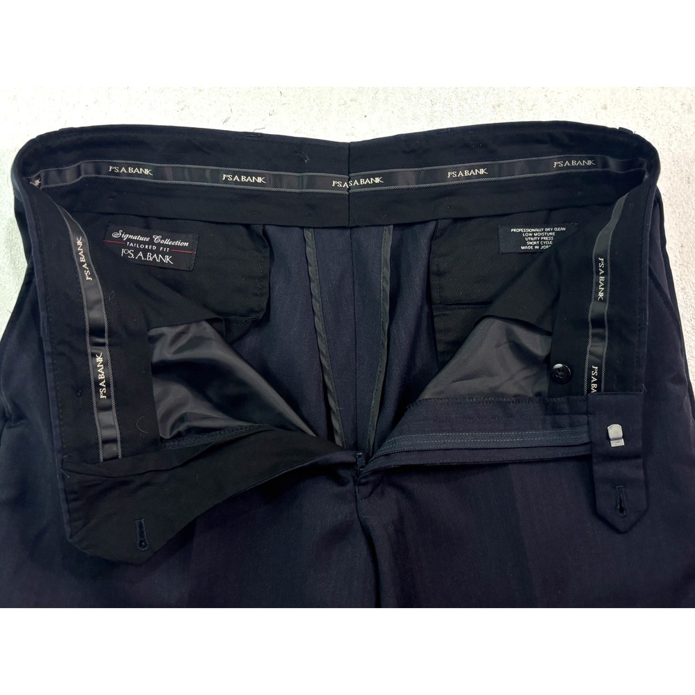 Jos A Bank 34x30 Navy Blue Herringbone Wool Dress Suit Pants Trouser Flat Front - Picture 7 of 9